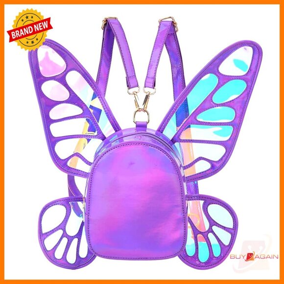 Laser Holographic Backpack with Butterfly Angel Wings Daypack Shoulder Bag main image 4
